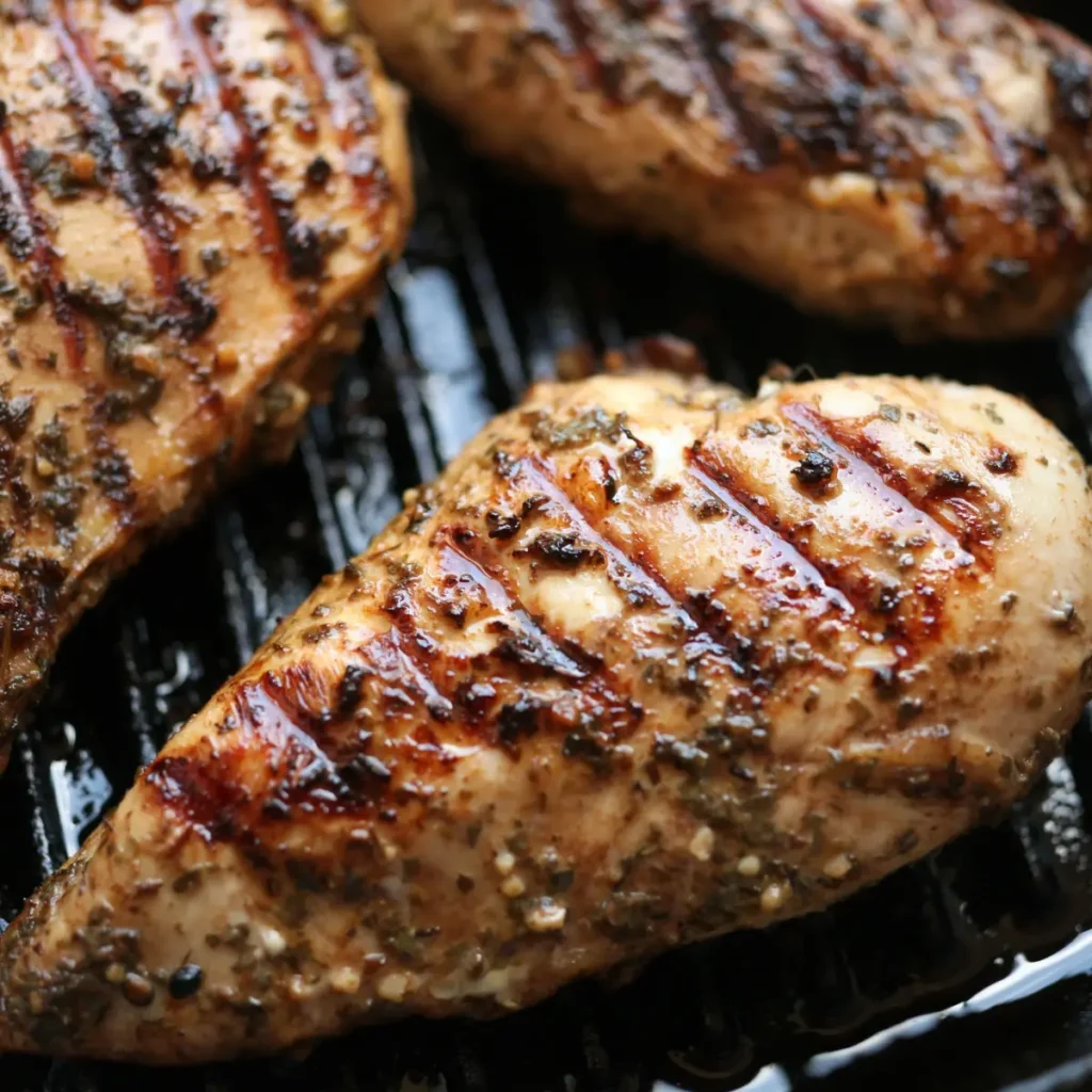 Smoked Chicken Breast sliced on a wooden board, showcasing its juicy texture and smoky flavor.
