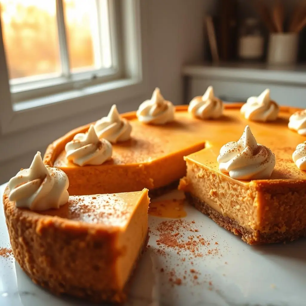 A slice of creamy Sweet Potato Cheesecake topped